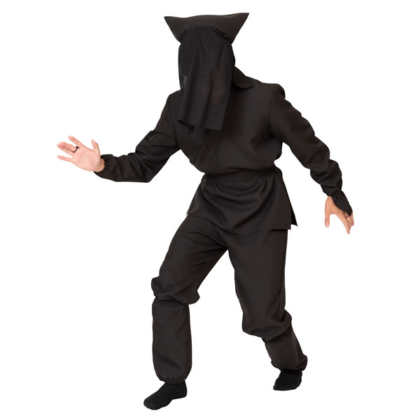 黒子 衣装 コスプレ 仮装 コスチューム 頭巾 上着 帯 パンツ レッグカバー 舞台 時代劇 劇団 劇 時代劇 衣装 お祭りコム