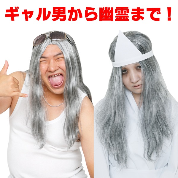 白髪まじり 白髪 ロン毛 かつら カツランド 仮装 カツラ おばけ かつら お祭りコム
