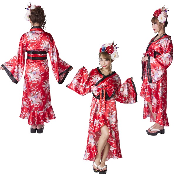 着物 コスプレ 花鳥風月 着物 花赤 和服 花魁 コスプレ衣装 コスチューム ハロウィン 仮装 ちょっぴりセクシーなコスプレ お祭りコム