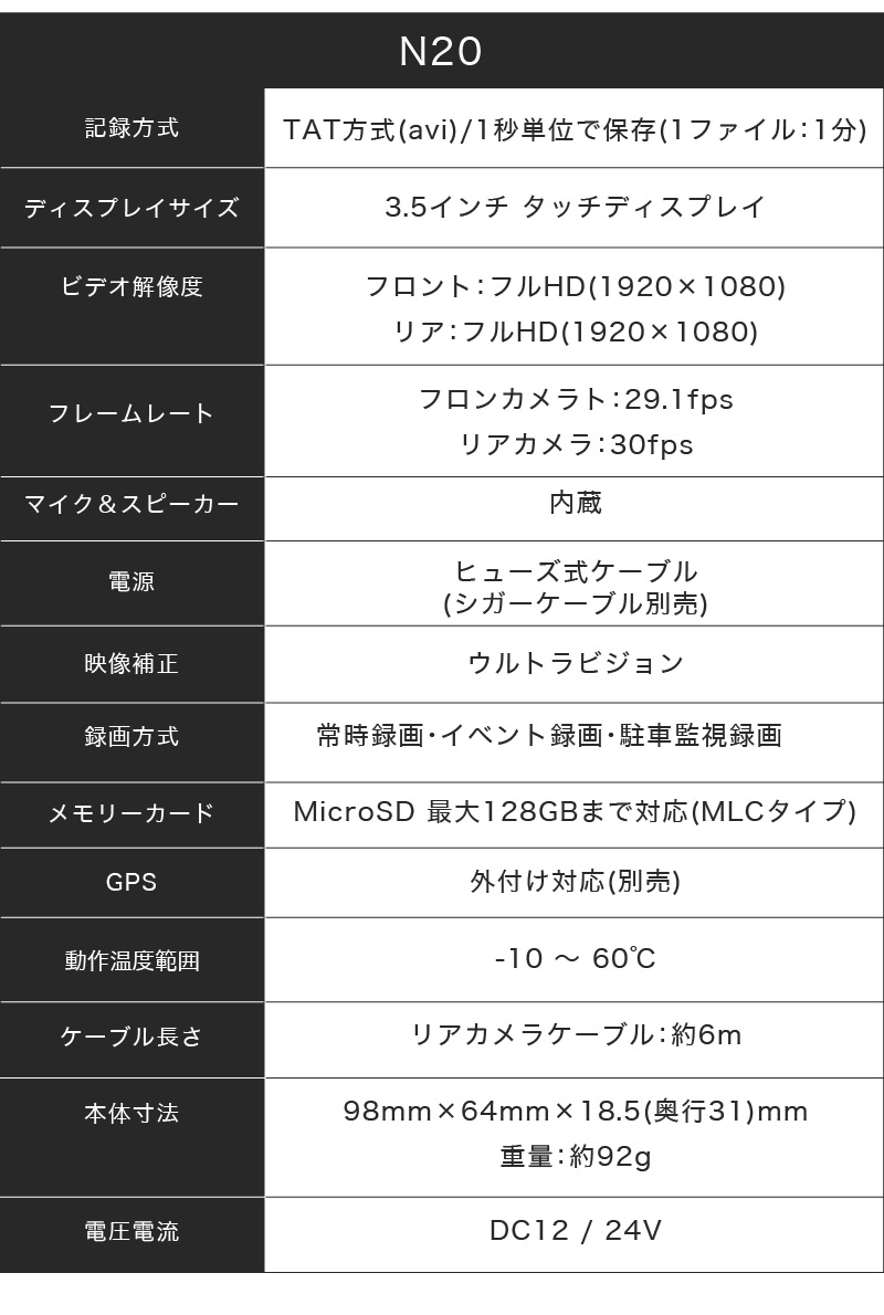 ドライブレコーダー 前後 2カメラ iKeep N20 ドラレコ 3.5インチ