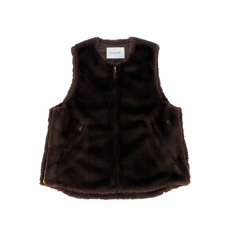 CULLNI クルニ Side Open Eco Fur Zip Vest DARK BROWN 22-AW-017 の