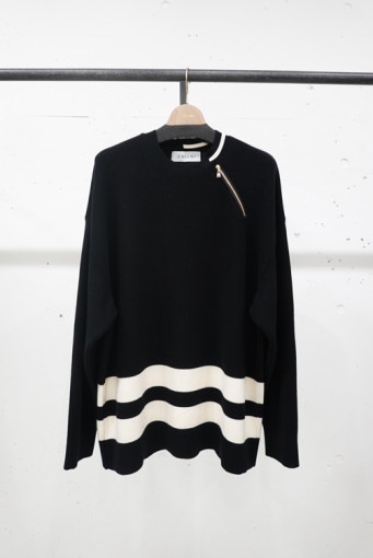 23AWCULLNI  Neck Zip Line Knit BLACK x WHITE 23-AW-042