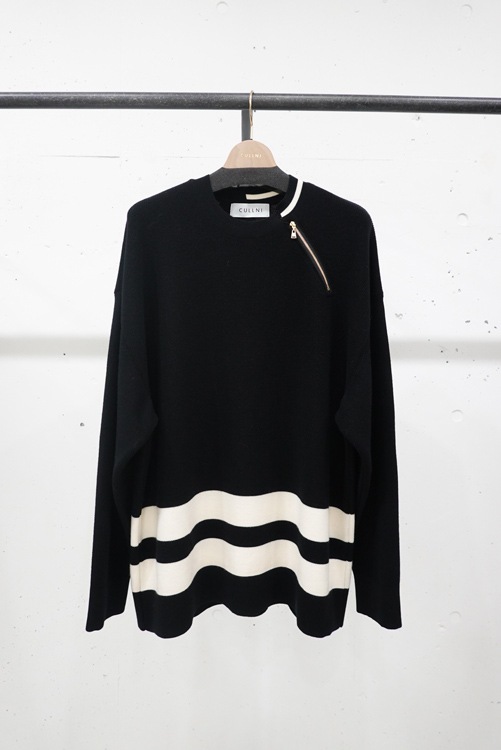 23AW】CULLNI クルニ Neck Zip Line Knit BLACK x WHITE 23-AW 23AW】CULLNI クルニ Neck Zip Line Knit BLACK x WHITE 23-AW