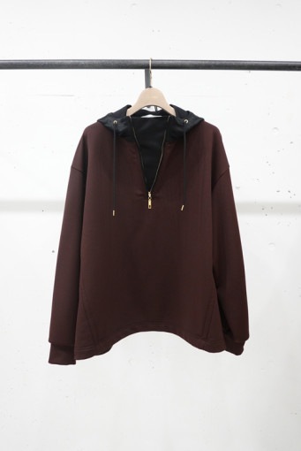 23AWCULLNI  Half zip Pullover Hoodie BROWN 23-AW-032