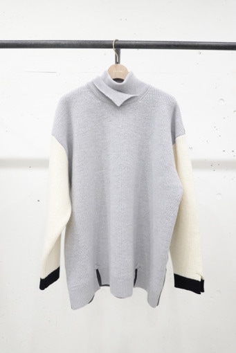【23AW】CULLNI クルニ Double High Neck Slit Knit GRAY MULTI 23-AW-040|ARCHIVE 完売商品