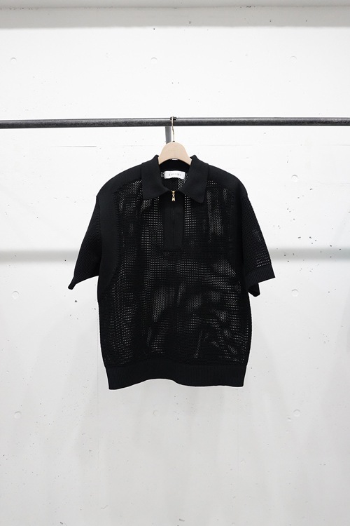 CULLNI クルニ Bi Color Mesh Knit Zip Up Polo Shirt BLACK 25-SS-046