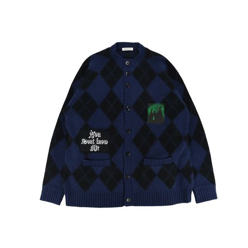 【25AW】UNDERCOVER MEN'S PRE-COLLECTION アンダーカバーメンズプレコレクション パッチ付アーガイルクルーカーディガン ネイビーベース UP2E4901