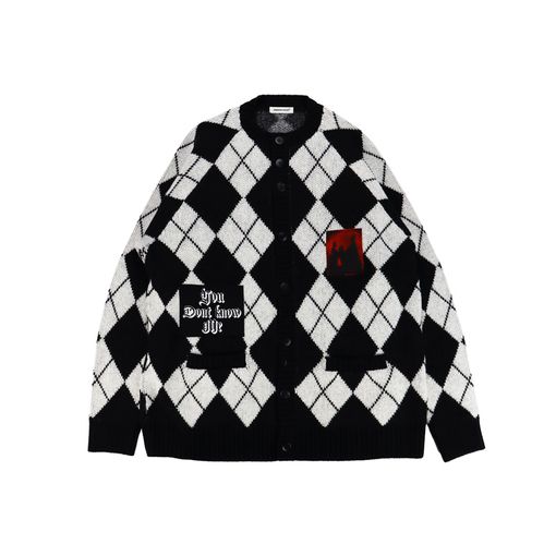 【25AW】UNDERCOVER MEN'S PRE-COLLECTION アンダーカバーメンズプレコレクション パッチ付アーガイルクルーカーディガン ブラックベース UP2E4901
