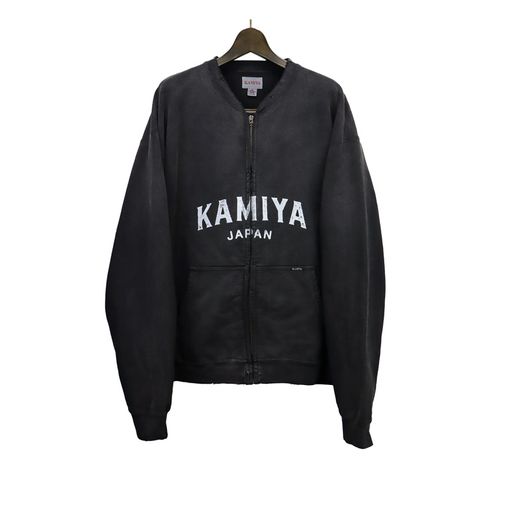 【25AW】KAMIYA カミヤ  KAMIYA logo″ Distressed Zip Sweat Jacket ブラック G15JK075