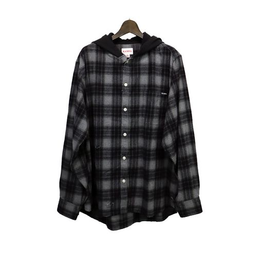 25AWKAMIYA ߥ Hooded Check Shirt ֥å G15SH055