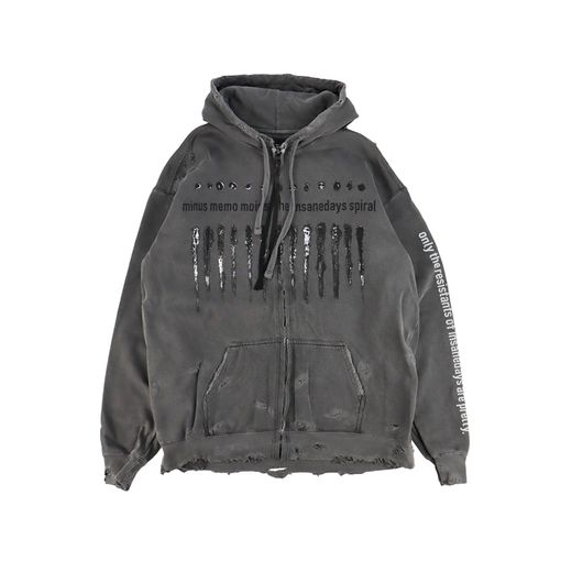 25AWMINUS ޥʥ Bootleg Zip Up Hoodie With Damaged(SHINE) AGED BLACK M-P1-BG8