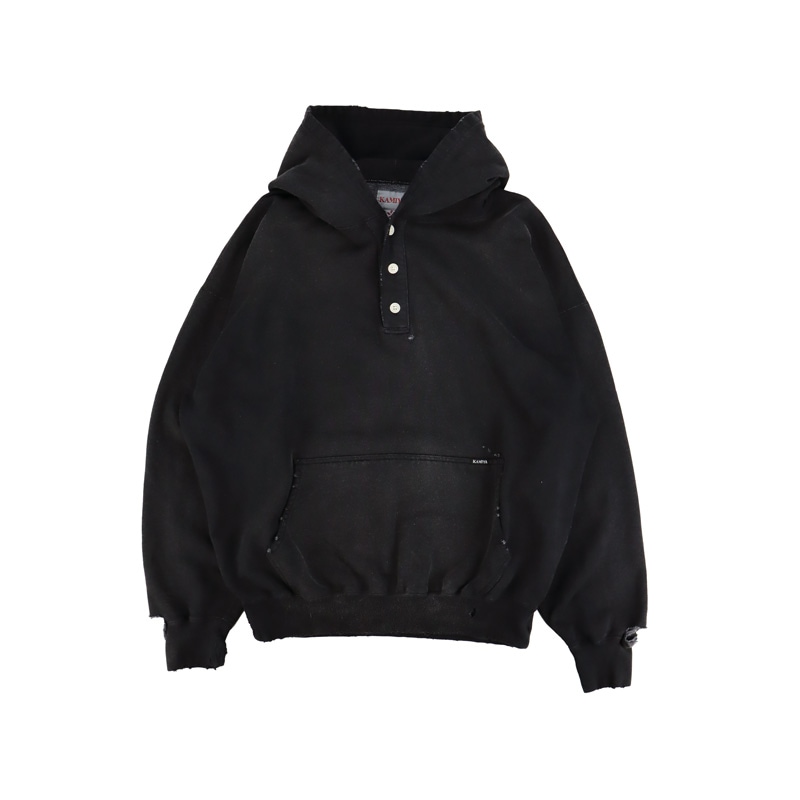 40%OFF】KAMIYA カミヤ Distressed Henry Neck Hoodie ブラック