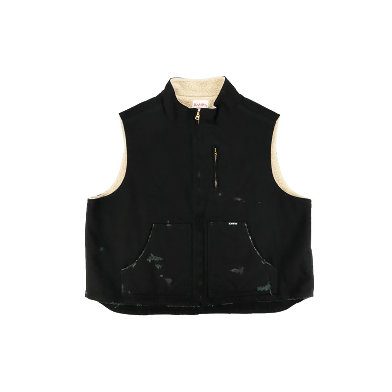 25AW】KAMIYA カミヤ BORO Boa Lining Duck Vest ブラック G15VT102 の