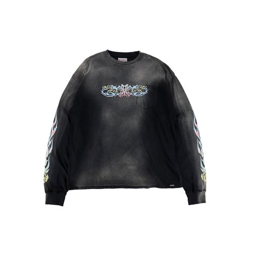 ��26SS��KAMIYA ���ߥ� "ROSE-KMY" Distressed Long-Sleeve T-shirt �֥�å� G16LT087