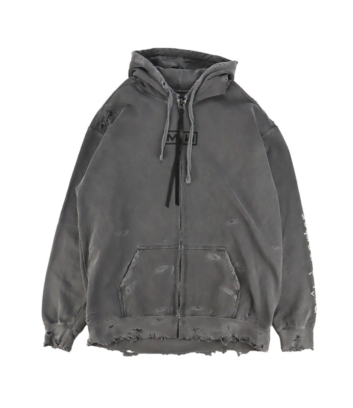 MINUS �ޥ��ʥ� Bootleg Zip Up Hoodie With Damaged(SIN) AGED BLACK M-P1-BG1