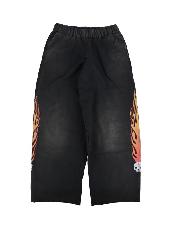 ��25AW��KAMIYA ���ߥ� "Skull Flame" Distressed Sweat Pants �֥�å� G15PT076
