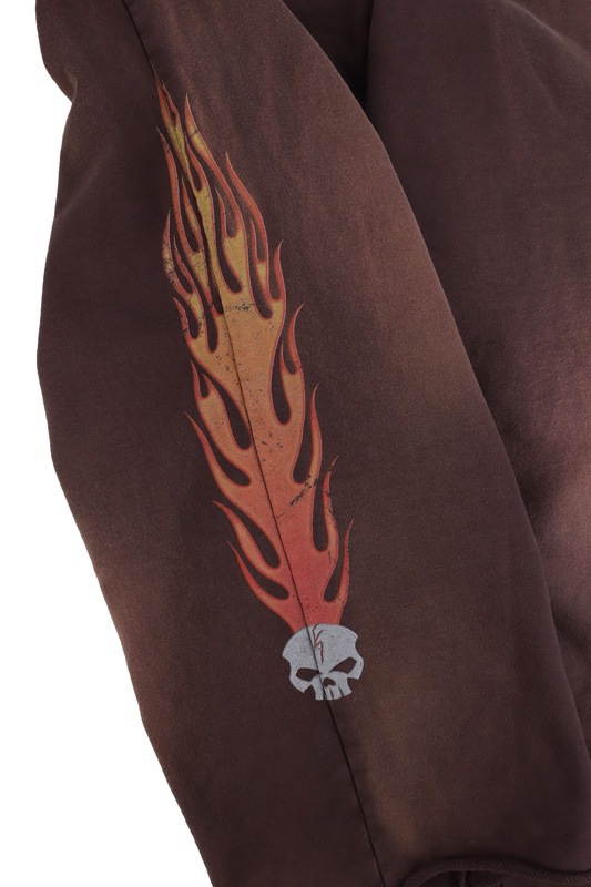 ��25AW��KAMIYA ���ߥ� "Skull Flame" Distressed Sweat Pants �֥饦�� G15PT076