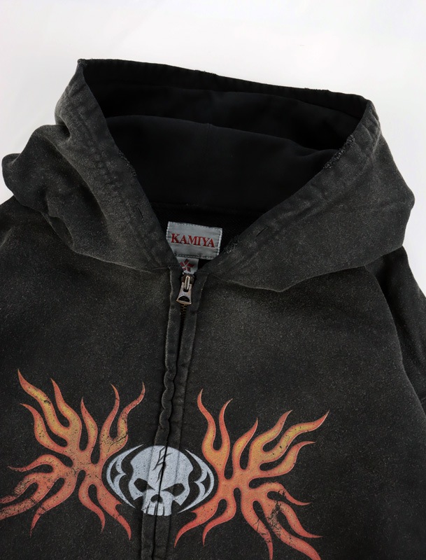 ��25AW��KAMIYA ���ߥ� "Skull Flame" Distressed Zip-up Hoodie �֥�å� G15HD073