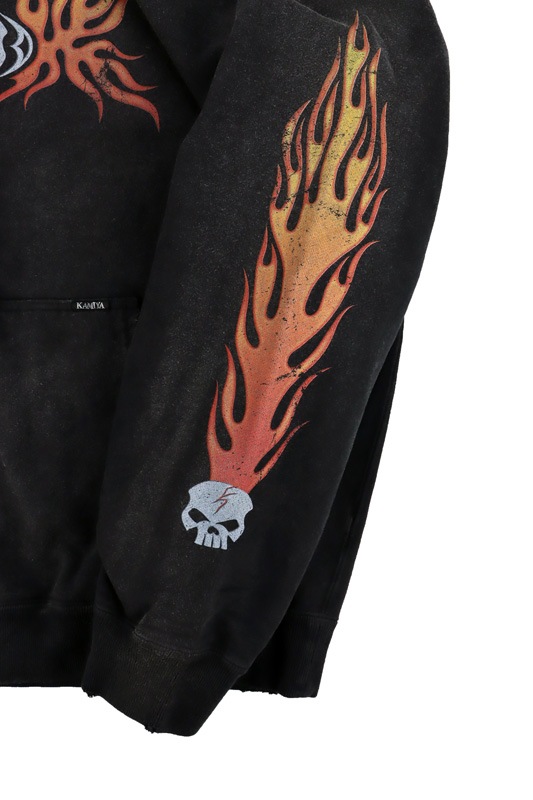 ��25AW��KAMIYA ���ߥ� "Skull Flame" Distressed Zip-up Hoodie �֥�å� G15HD073