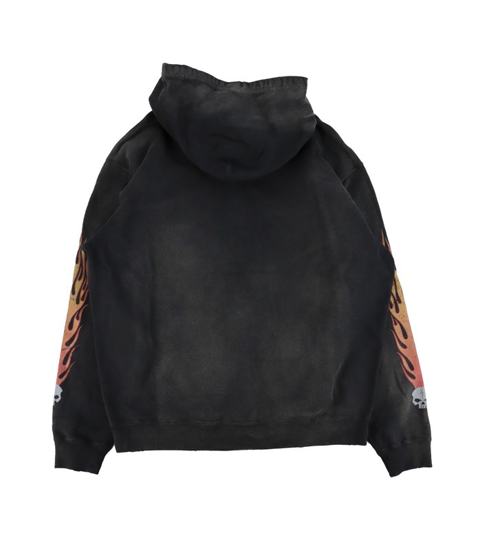 ��25AW��KAMIYA ���ߥ� "Skull Flame" Distressed Zip-up Hoodie �֥�å� G15HD073