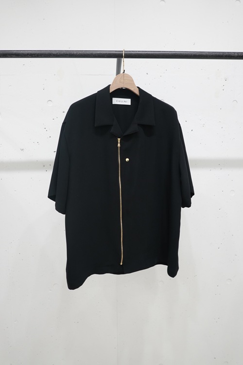 CULLNI クルニ Zip Front Open Collar Short Sleeve Shirt BLACK 23-SS