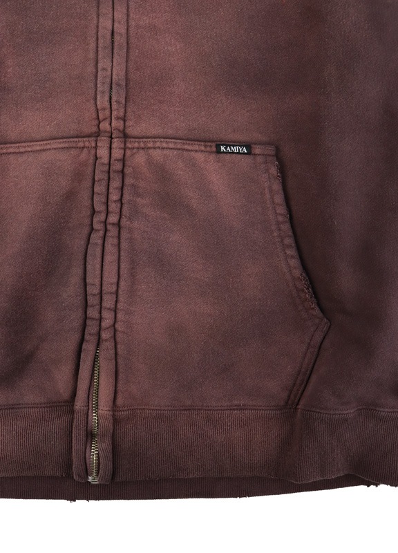 ��25AW��KAMIYA ���ߥ� "Skull Flame" Distressed Zip-up Hoodie �֥饦�� G15HD073