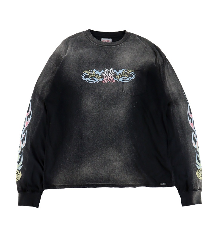 ��26SS��KAMIYA ���ߥ� "ROSE-KMY" Distressed Long-Sleeve T-shirt �֥�å� G16LT087