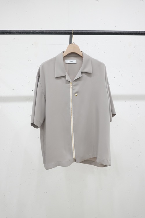 CULLNI クルニ Zip Front Open Collar Short Sleeve Shirt LIGHT GRAY 