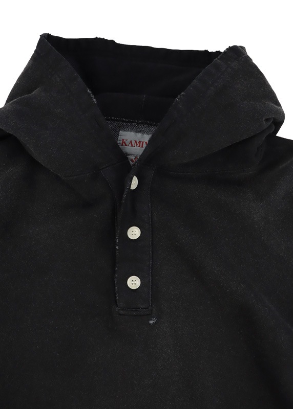 ��25AW��KAMIYA ���ߥ� Distressed Henry Neck Hoodie �֥�å� G15HD077