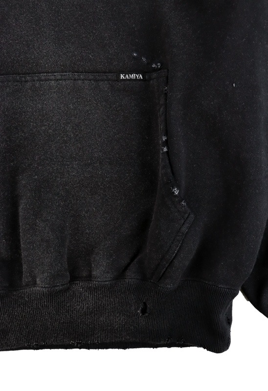��25AW��KAMIYA ���ߥ� Distressed Henry Neck Hoodie �֥�å� G15HD077