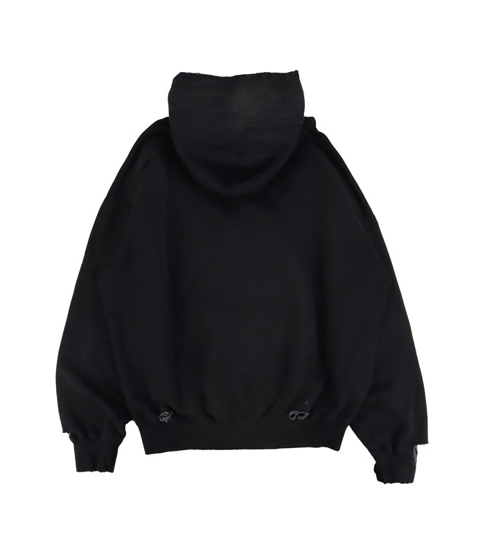 ��25AW��KAMIYA ���ߥ� Distressed Henry Neck Hoodie �֥�å� G15HD077