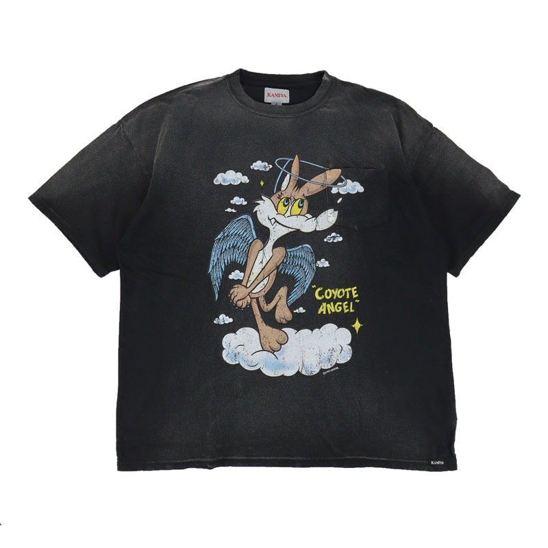 ��26SS��KAMIYA ���ߥ� "COYOTE ANGEL" Distressed Pocket T-shirt �֥�å� G16TS089