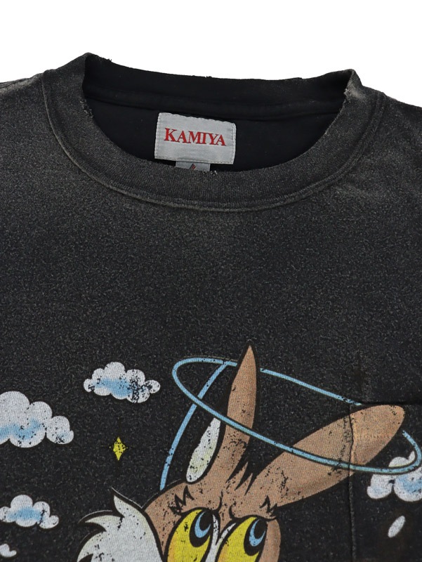 ��26SS��KAMIYA ���ߥ� "COYOTE ANGEL" Distressed Pocket T-shirt �֥�å� G16TS089