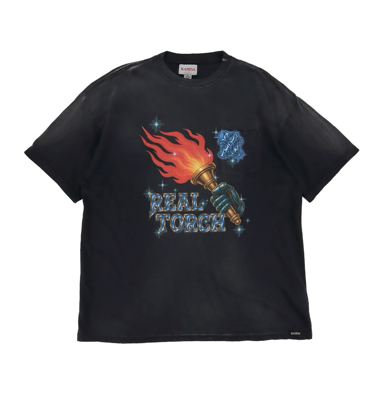��26SS��KAMIYA ���ߥ� "REAL TORCH" Distressed Pocket T-shirt �֥�å� G16TS090