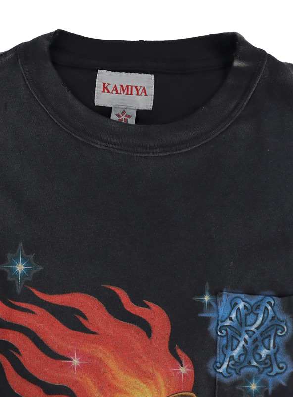 ��26SS��KAMIYA ���ߥ� "REAL TORCH" Distressed Pocket T-shirt �֥�å� G16TS090