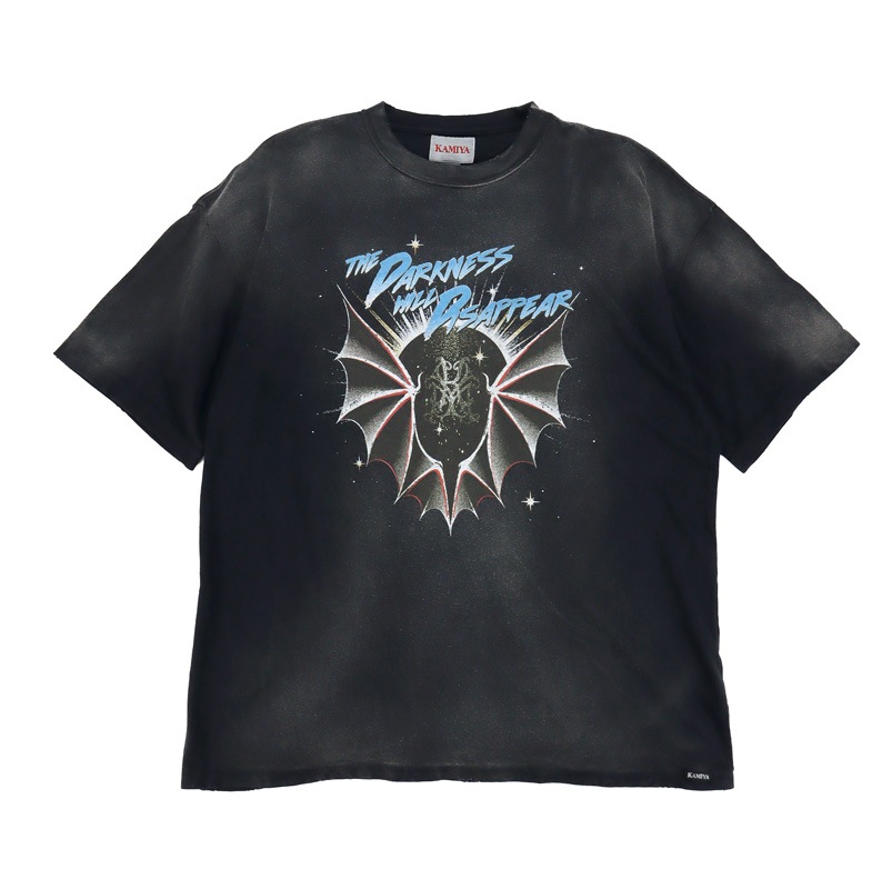 ��26SS��KAMIYA ���ߥ� "THE DARKNESS WILL DISAPPEAR" Distressed T-shirt �֥�å� G16TS086