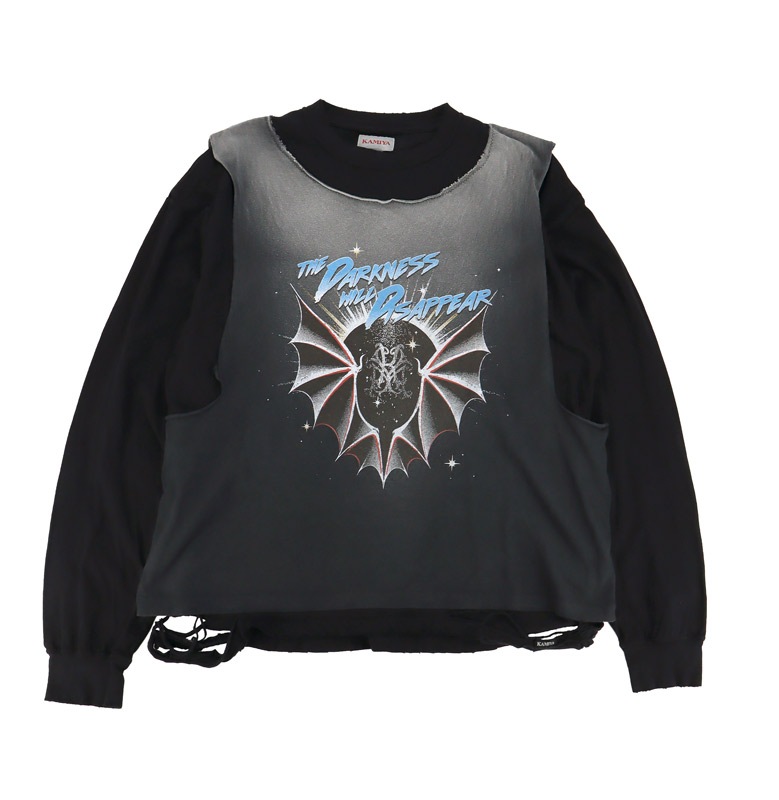 ��26SS��KAMIYA ���ߥ� "THE DARKNESS WILL DISAPPEAR" Docking Long-Sleeve T-shirt �֥�å� G16LT077