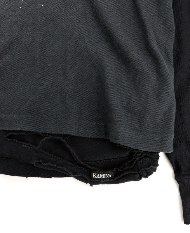 ��26SS��KAMIYA ���ߥ� "THE DARKNESS WILL DISAPPEAR" Docking Long-Sleeve T-shirt �֥�å� G16LT077