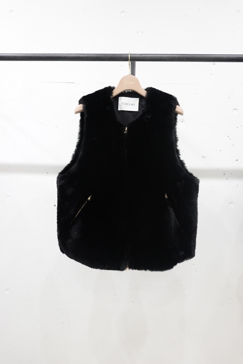 CULLNI クルニ Side Open Eco Fur Zip Vest BLACK 22-AW-017 の通販