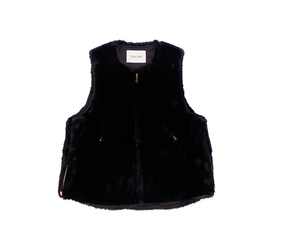 CULLNI クルニ Side Open Eco Fur Zip Vest BLACK 22-AW-017 の通販 