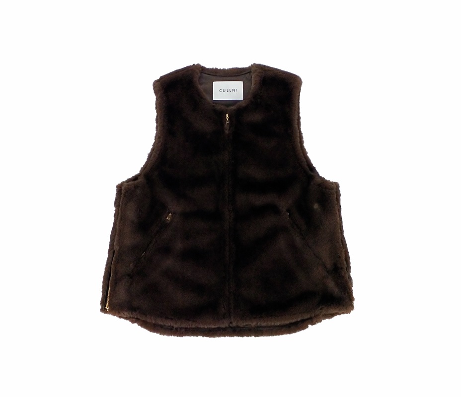 CULLNI  Side Open Eco Fur Zip Vest DARK BROWN 22-AW-017