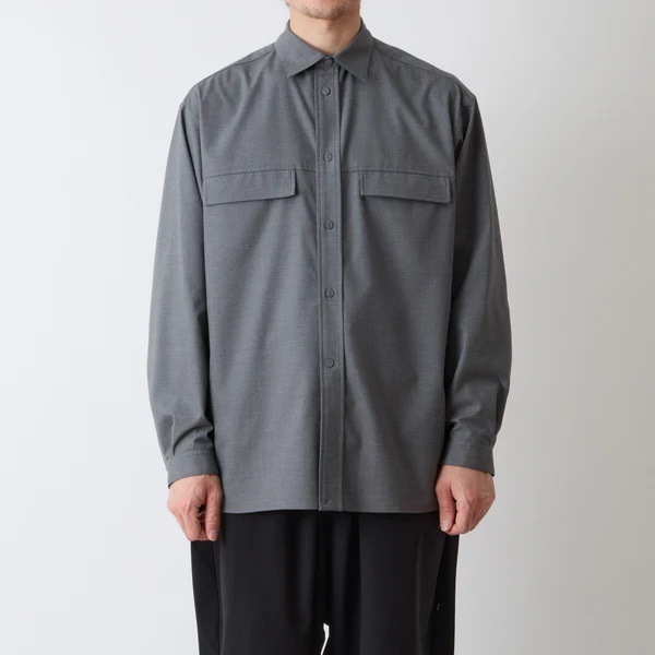 ��25AW��White Mountaineering Repose Wear �ۥ磻�ȥޥ���ƥ˥���� MID GUSSET SLEEVE STRETCH SHIRT��GRAY RW2573101