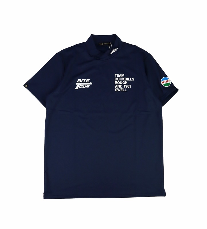 ラフアンドスウェル モックネック シャツ ストレッチネイビー【メンズ