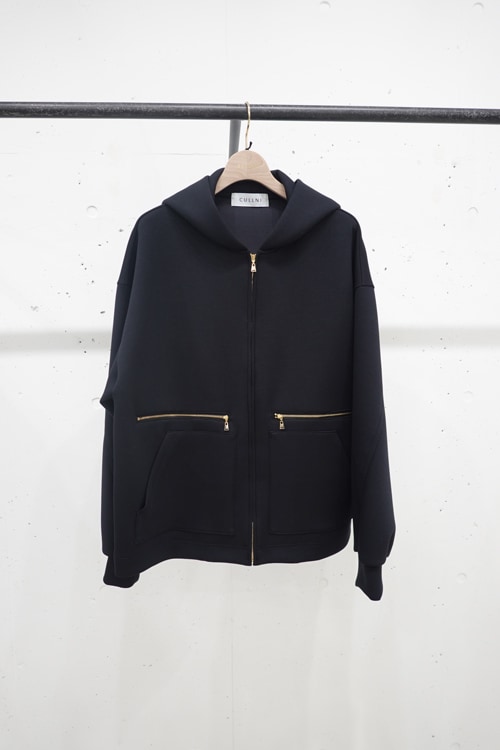 CULLNI クルニ Double Pocket Front Zip Hoodie BLACK 23-SS-008 の 