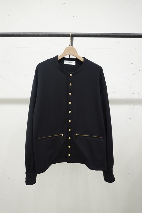 CULLNI クルニ Double Knit Dot Button Collarless Shirt Jacket BLACK