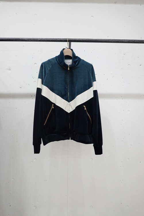 30OFFCULLNI  Stretch Velour Bi Color Zip Up Blouson BLUE GREENxNAVY 24-AW-034