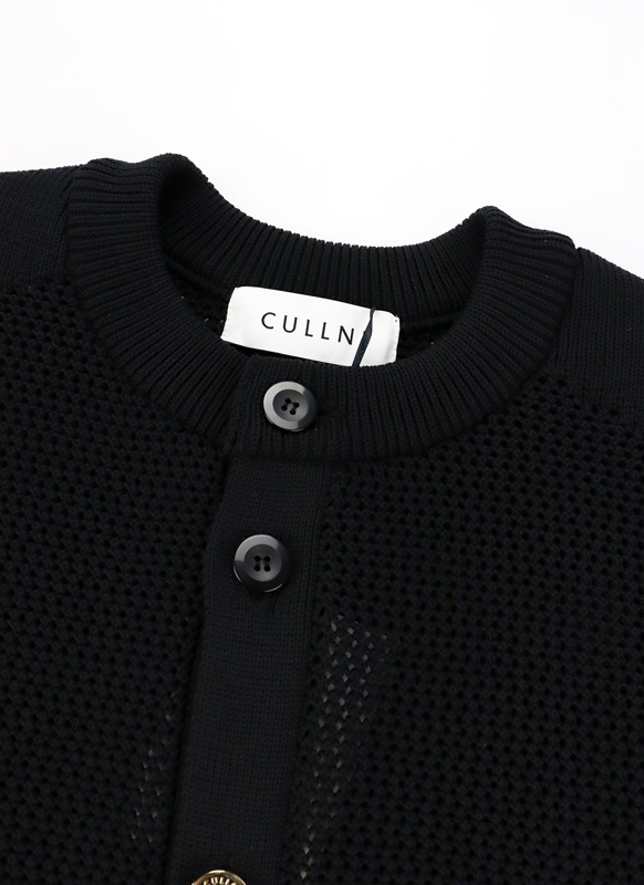 ��50%OFF��CULLNI ����� Bi Color Collarless Mesh Knit Jacket BLACK 25-SS-043