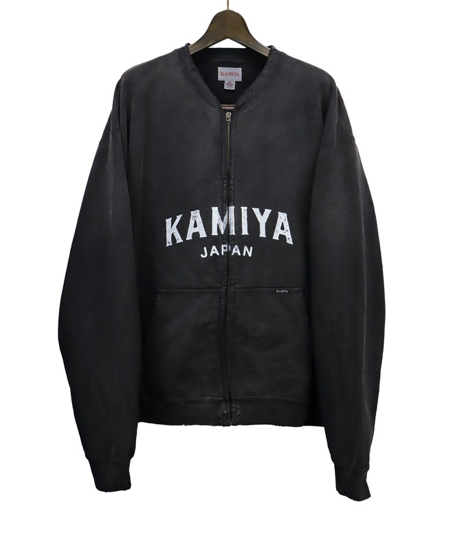��25AW��KAMIYA ���ߥ� "KAMIYA logo�� Distressed Zip Sweat Jacket �֥�å� G15JK075