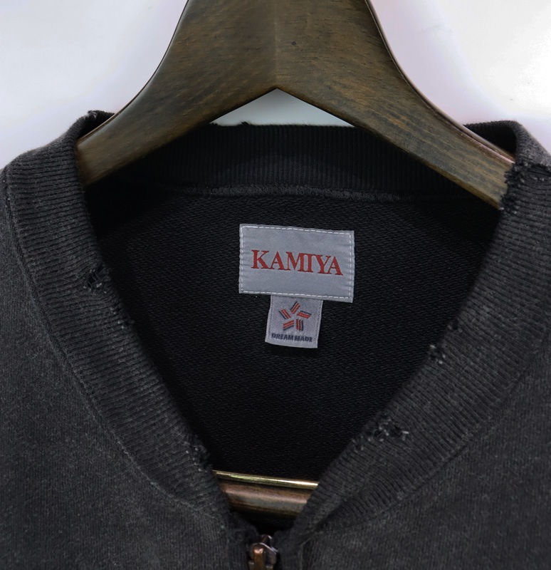 ��25AW��KAMIYA ���ߥ� "KAMIYA logo�� Distressed Zip Sweat Jacket �֥�å� G15JK075