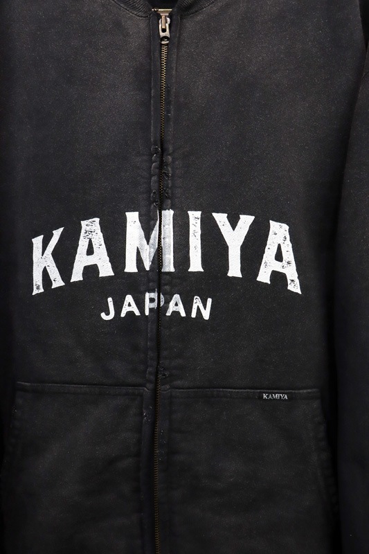 ��25AW��KAMIYA ���ߥ� "KAMIYA logo�� Distressed Zip Sweat Jacket �֥�å� G15JK075